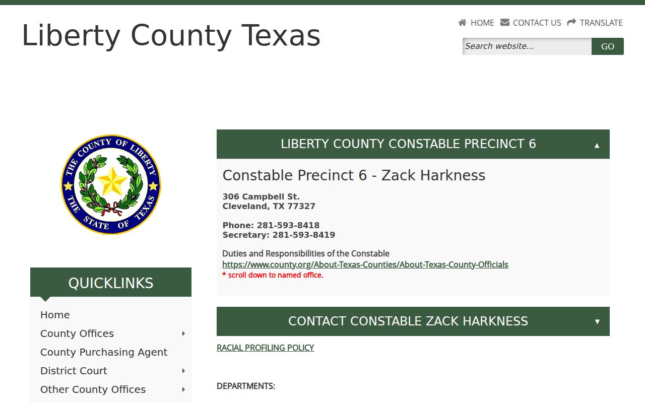 Liberty County arrest warrant service offices in the Constable Precinct 6 directory