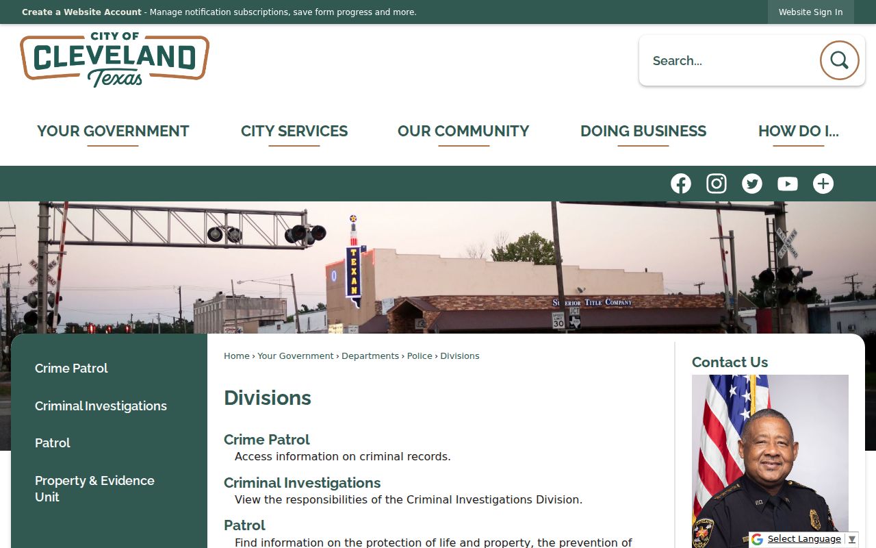 Cleveland warrant records routing beside the official Police Department contact page