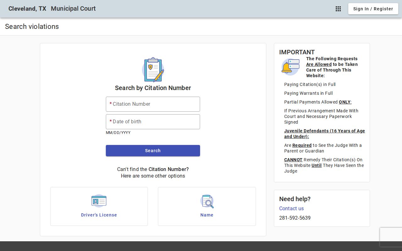 Cleveland warrant search and full-payment notice on the municipal court portal