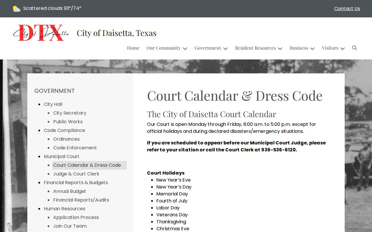 Liberty County Daisetta warrant court hours with holiday and emergency exceptions
