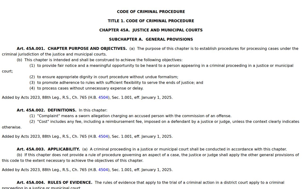 Liberty County traffic warrant process under Texas Chapter 45A