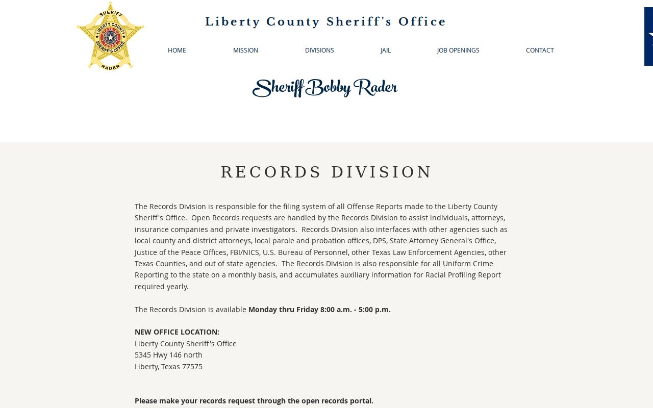 Liberty County warrant search records request route at the Sheriff's Records Division