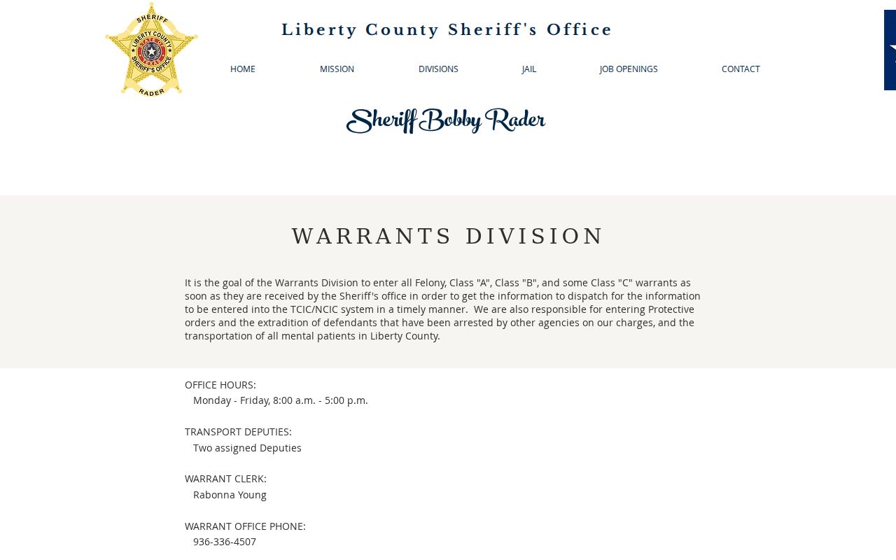 Liberty County warrant records request instructions from the Sheriff's Warrants Division